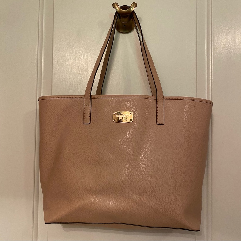 MICHAEL KORS TOTE BAG PINK SAFFIANO TEXTURED LEATHER 2 STRAPS ZIP CENTER LARGE